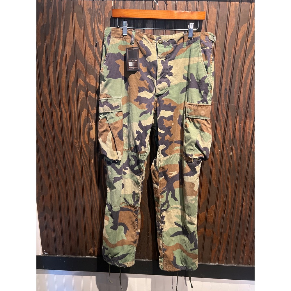 Mens Woodland Camo Cargo Pants Tactical Military Style Ripstop Trousers 34x32